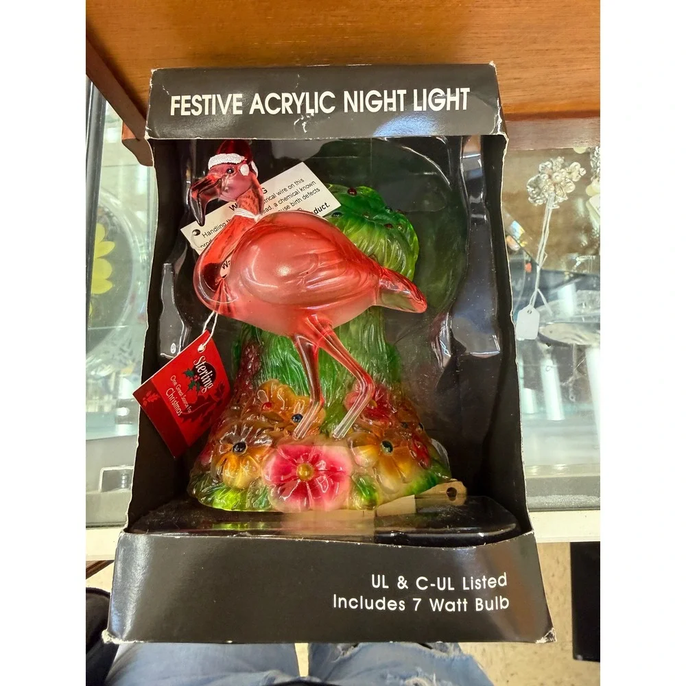 Flamingo Acrylic Night Light Christmas Tropical Decor‎ Plug In w Box